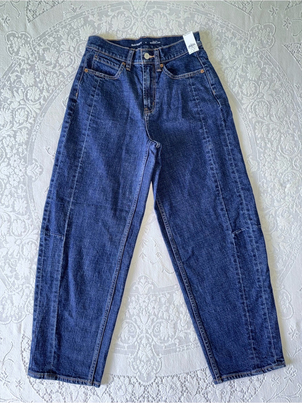 Old Navy High Rise Barrel Leg‎ dark blue jeans size 0 New Cotton Spandex blend